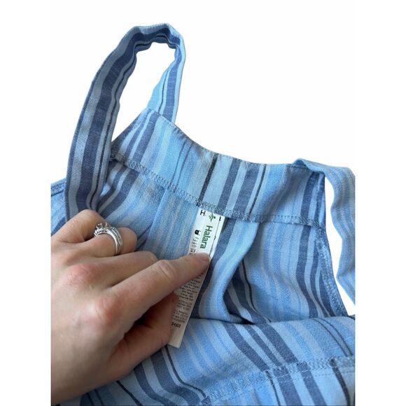 NWOT Halara Stripe Wide Leg Flowy Casual Linen-Feel Overalls with Pockets XL Blu - Picture 5 of 9